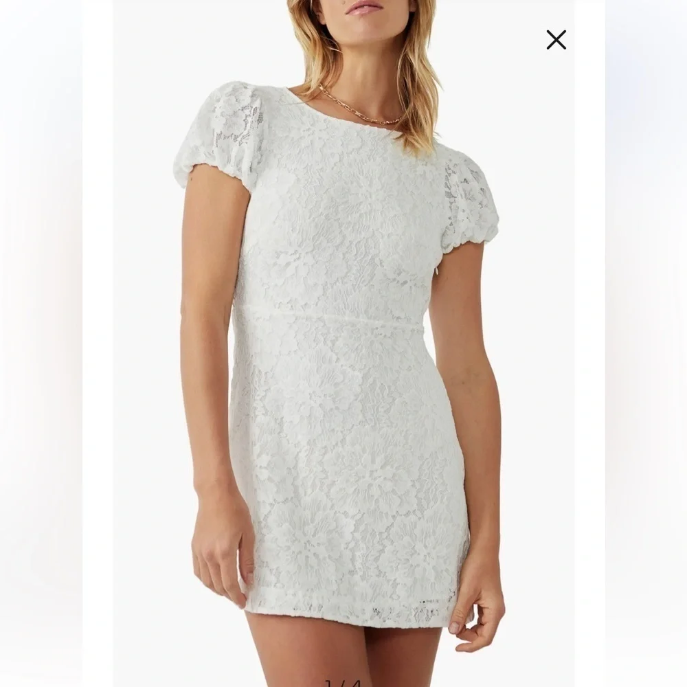 NWT Free People Hailee Puff Sleeve Lace Dress in Ivory